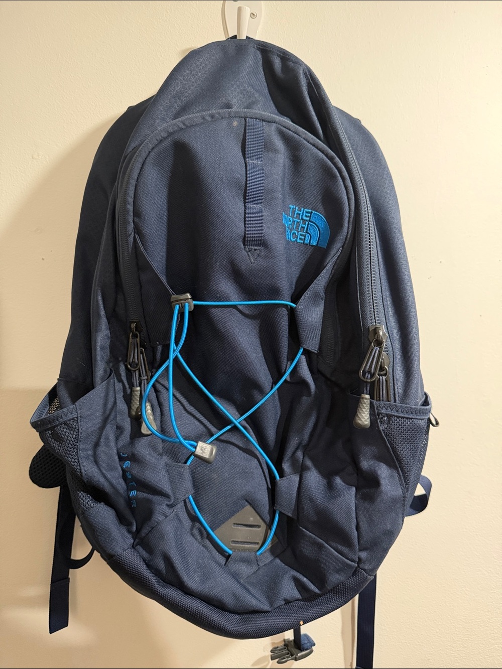The North Face Navy Backpack with Bright Blue Bungee